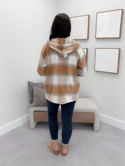 Lowen Hooded Shacket in Camel