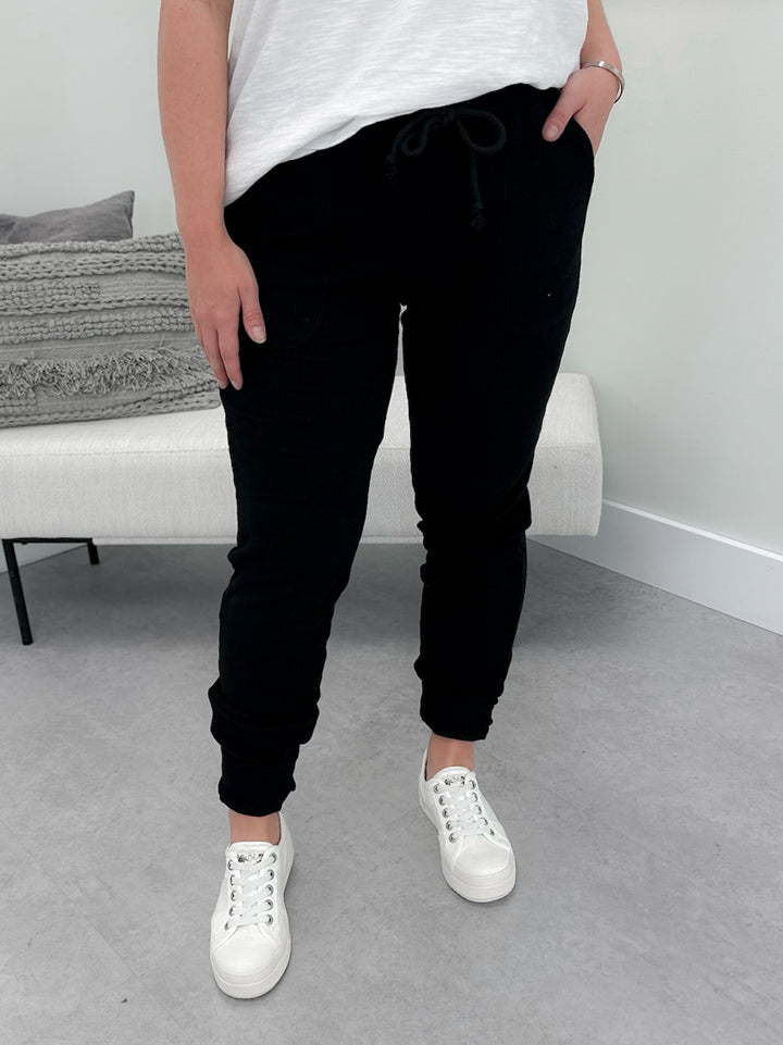 Corrine High Rise Ribbed Joggers in Black