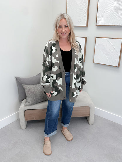 Oversized Cardigan in Camo Crush by Ampersand Avenue