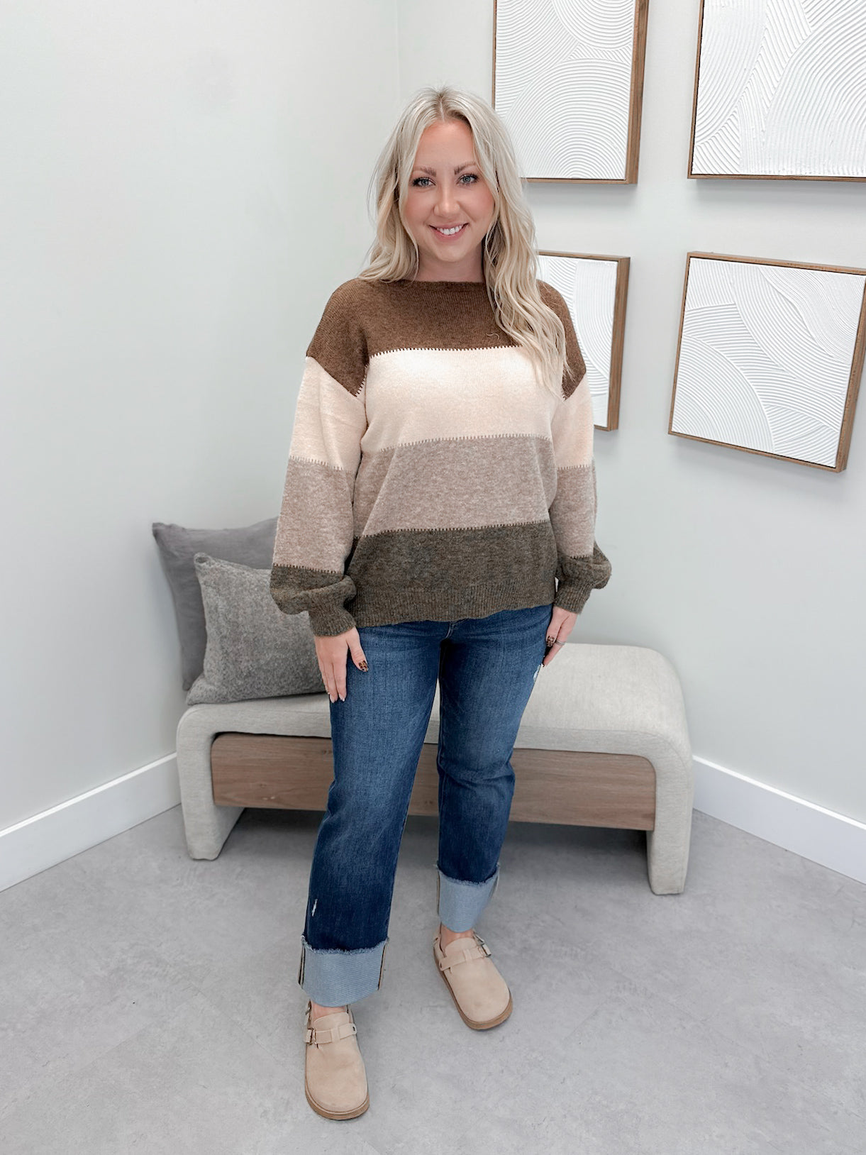 Late For Something Striped Sweater in Mocha