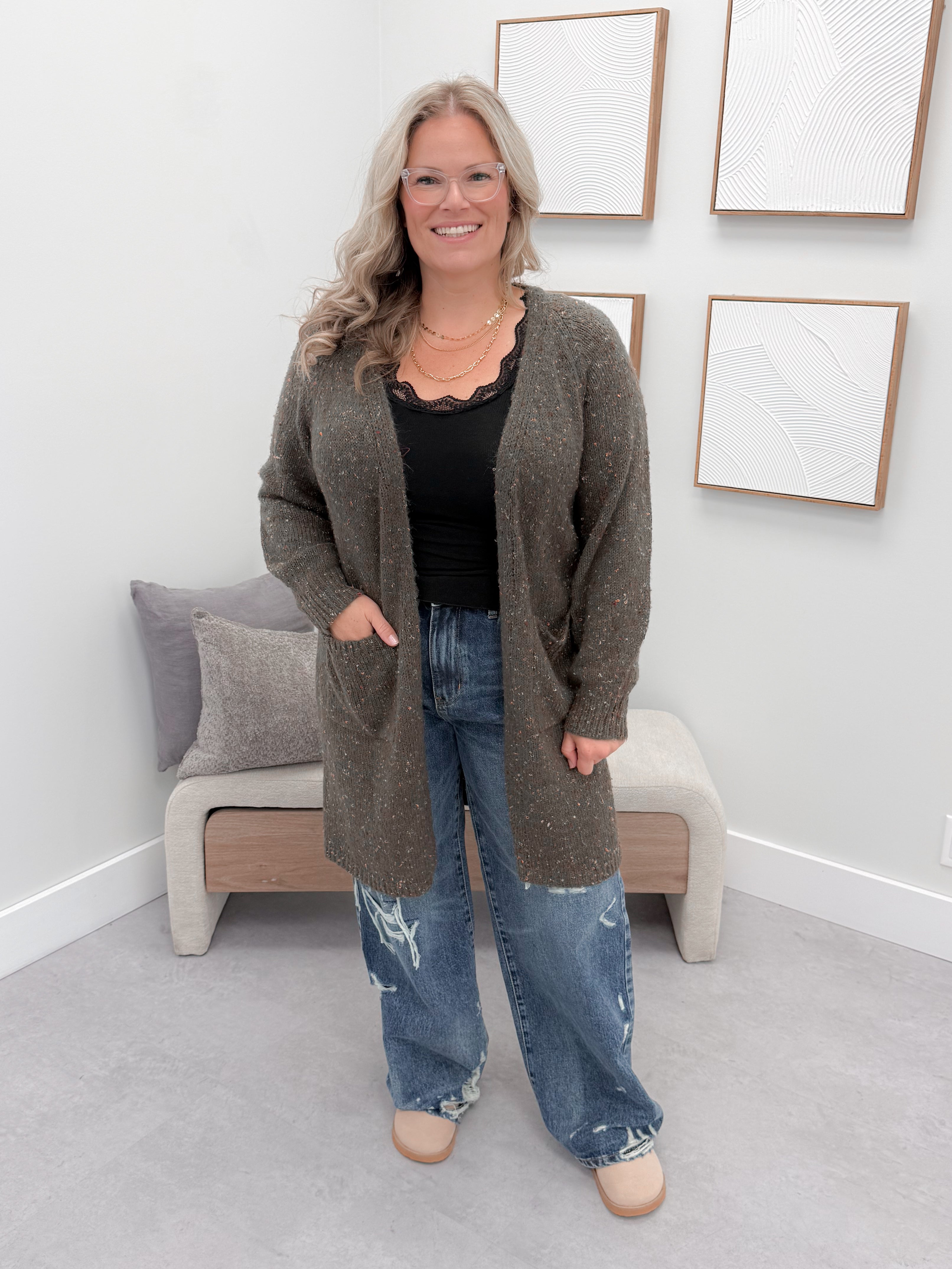Speckled Cardigan in Olive