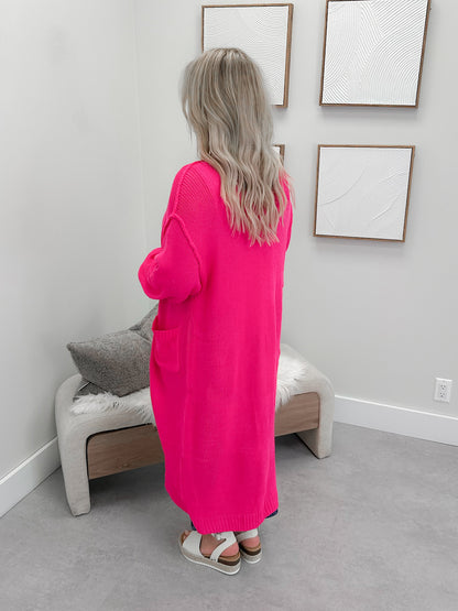 Brielle Long Cardigan in Neon Pink