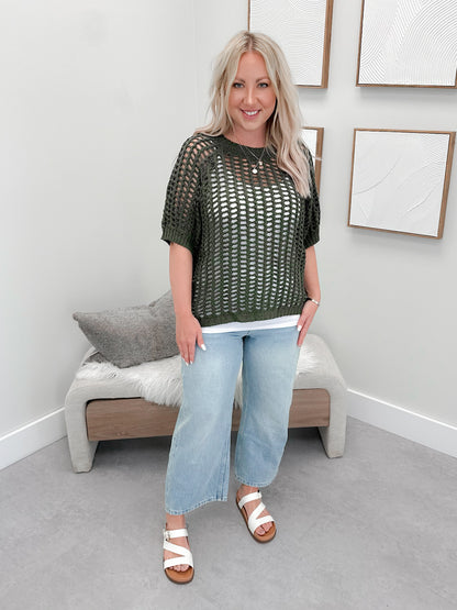 Sammy Open Knit Sweater in Olive