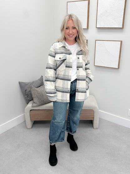 Brixton Shacket in Cream Plaid