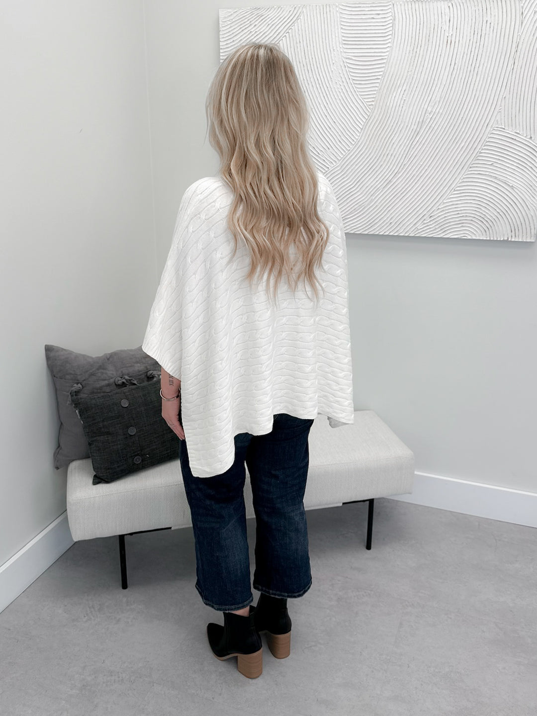 Claire Cable Knit Poncho Sweater in Cream
