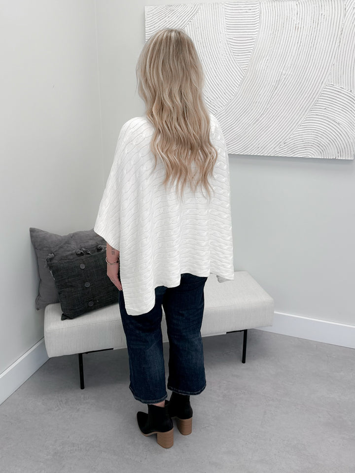 Claire Cable Knit Poncho Sweater in Cream