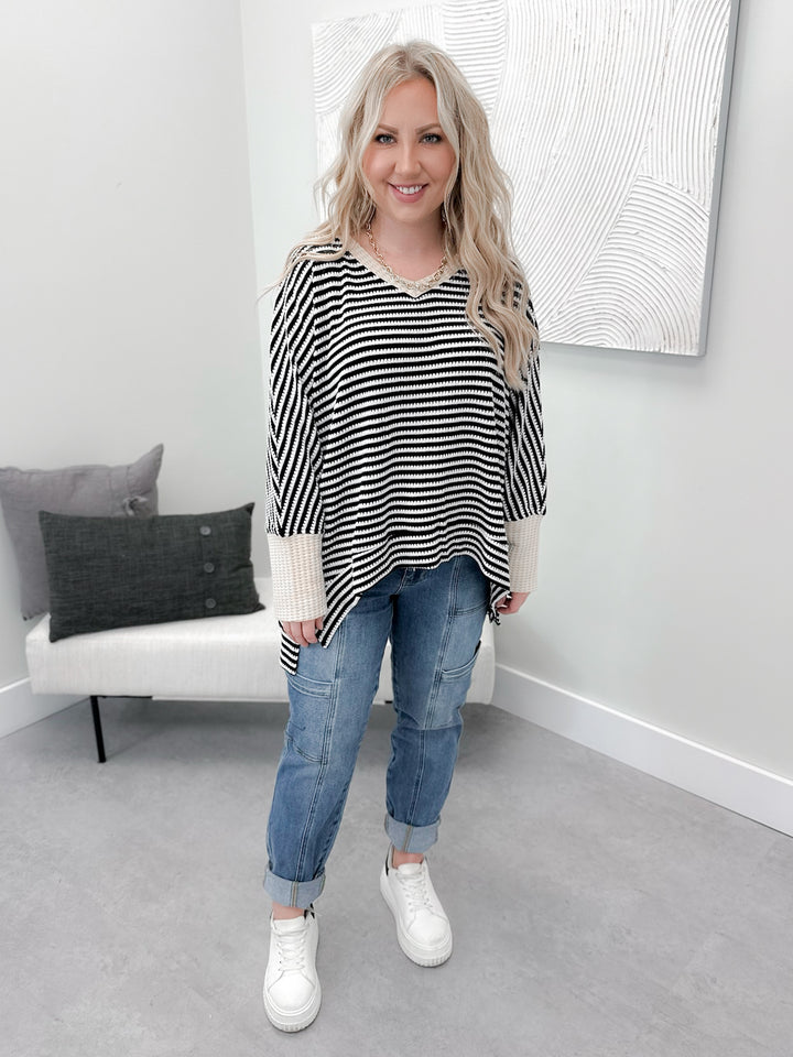 Petra Striped Top in Black