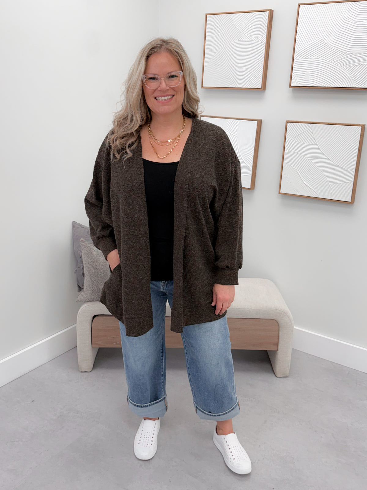 Drape Cardigan in Coffee (CURVY ONLY)