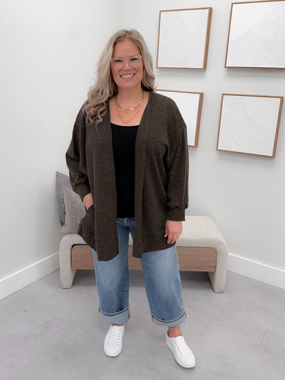 Drape Cardigan in Coffee (CURVY ONLY)