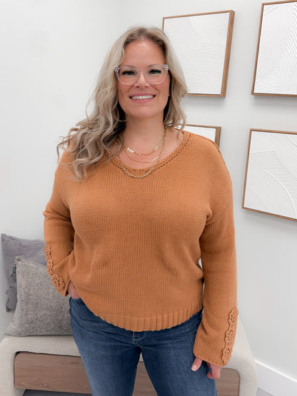 Crochet Sleeve Sweater in Camel