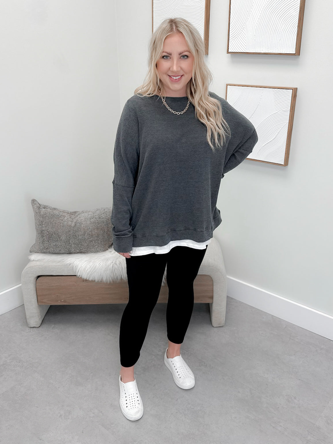 Sadie Waffle Knit Top in Washed Black – Ash and Antler