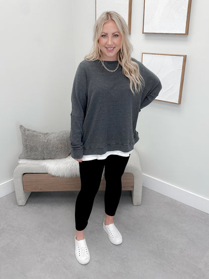 Sadie Waffle Knit Top in Washed Black