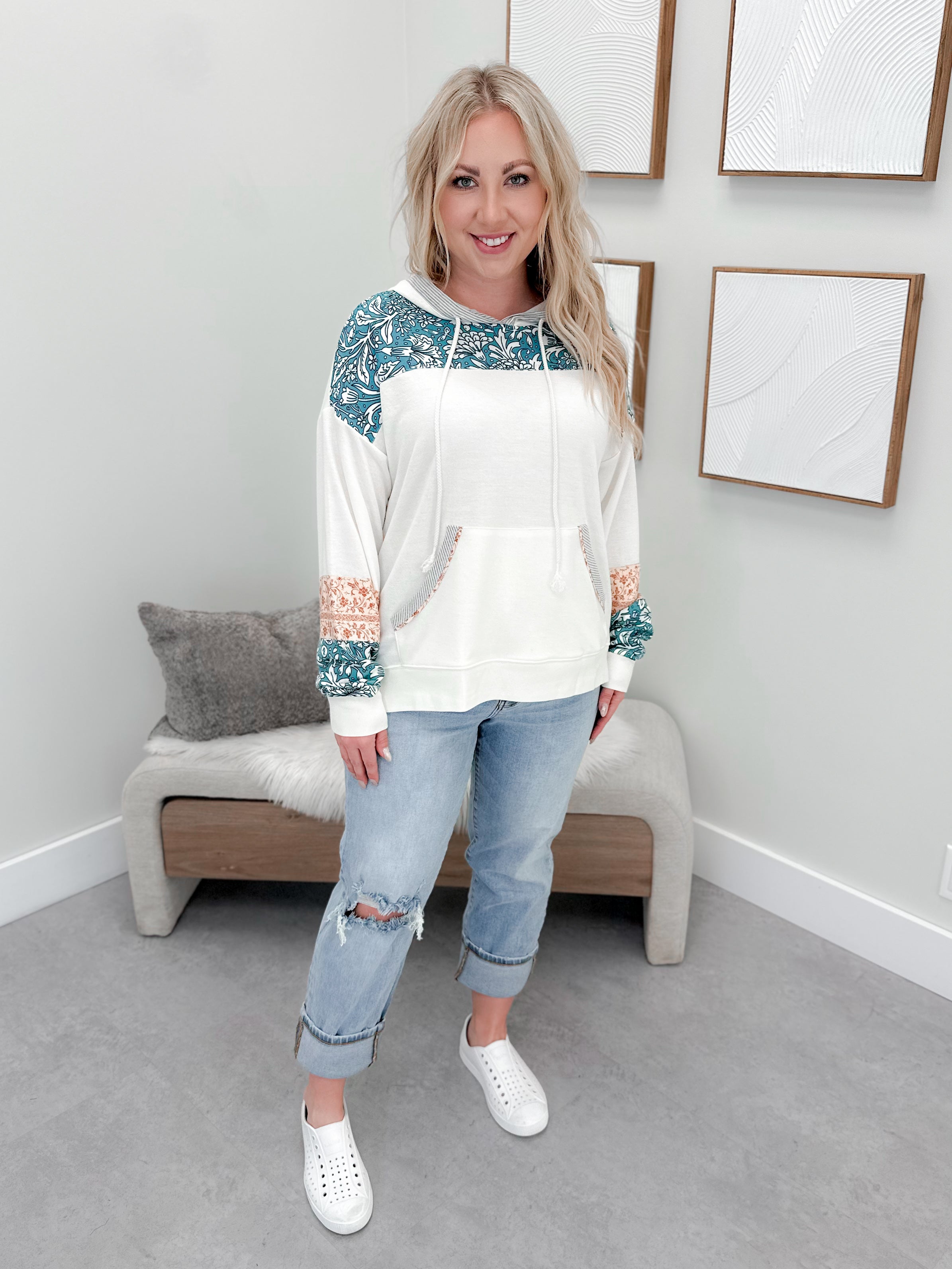 Patchwork Hoodie in Ivory