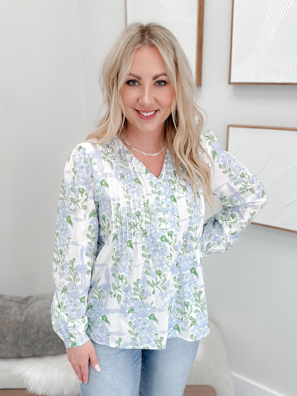 Loraina Blouse in Blue Floral