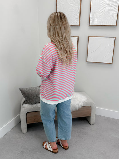Kylie Striped Pullover in Pink/Blue