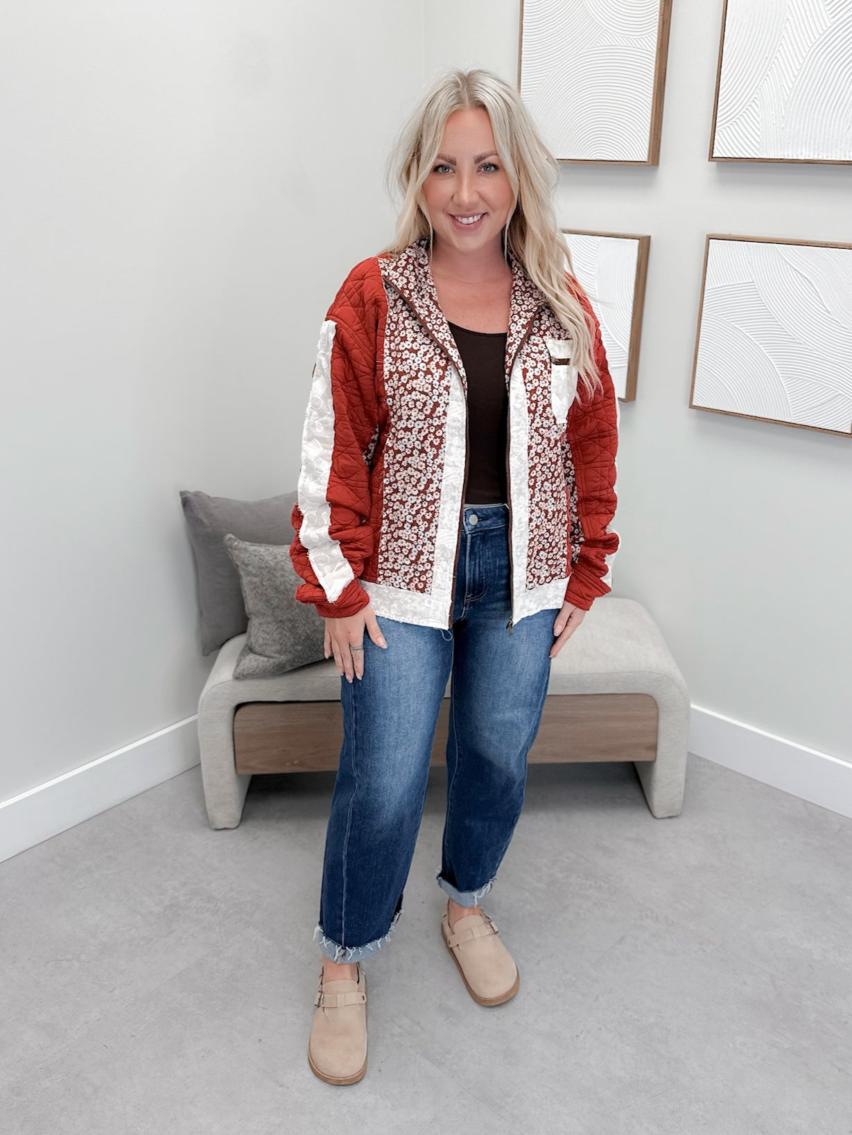 Patch Me Pretty Bomber Jacket in Red Velvet by Ampersand Avenue