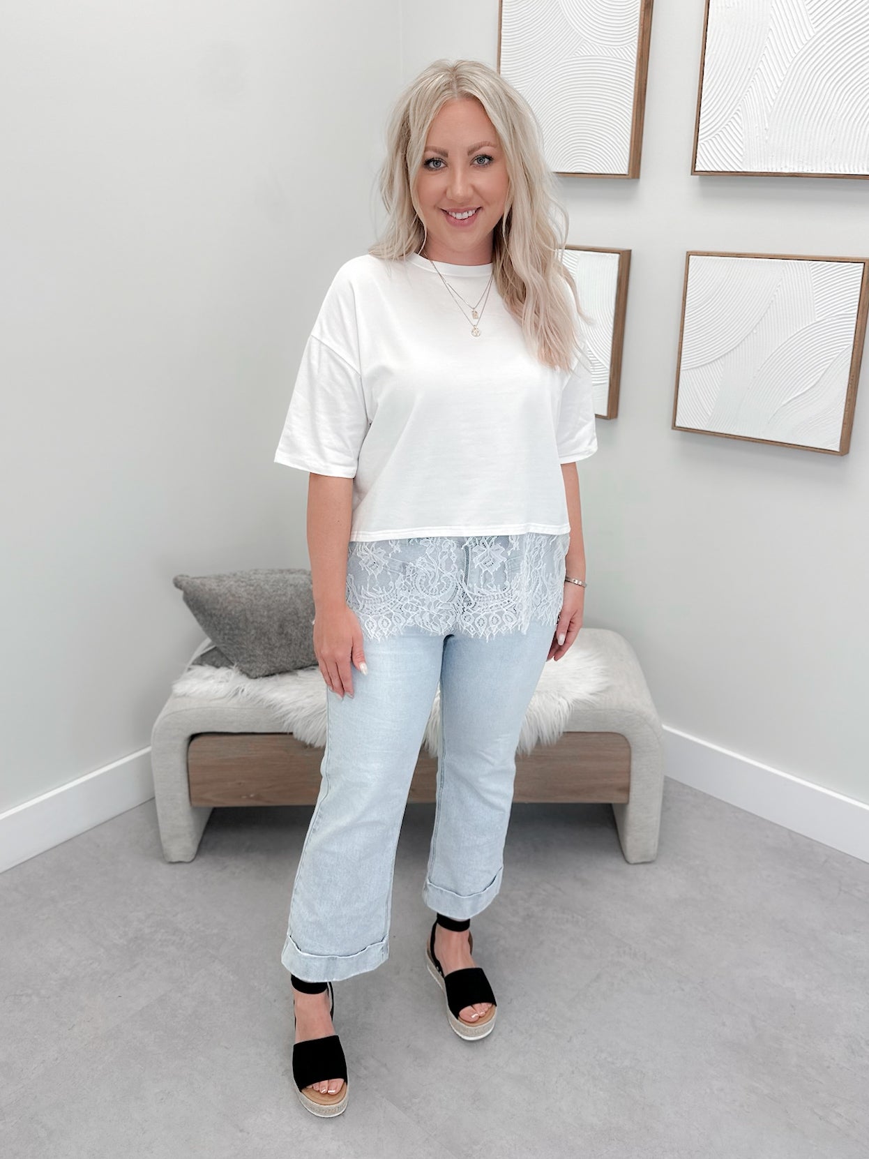 Gemini Lace Tee in Cloud