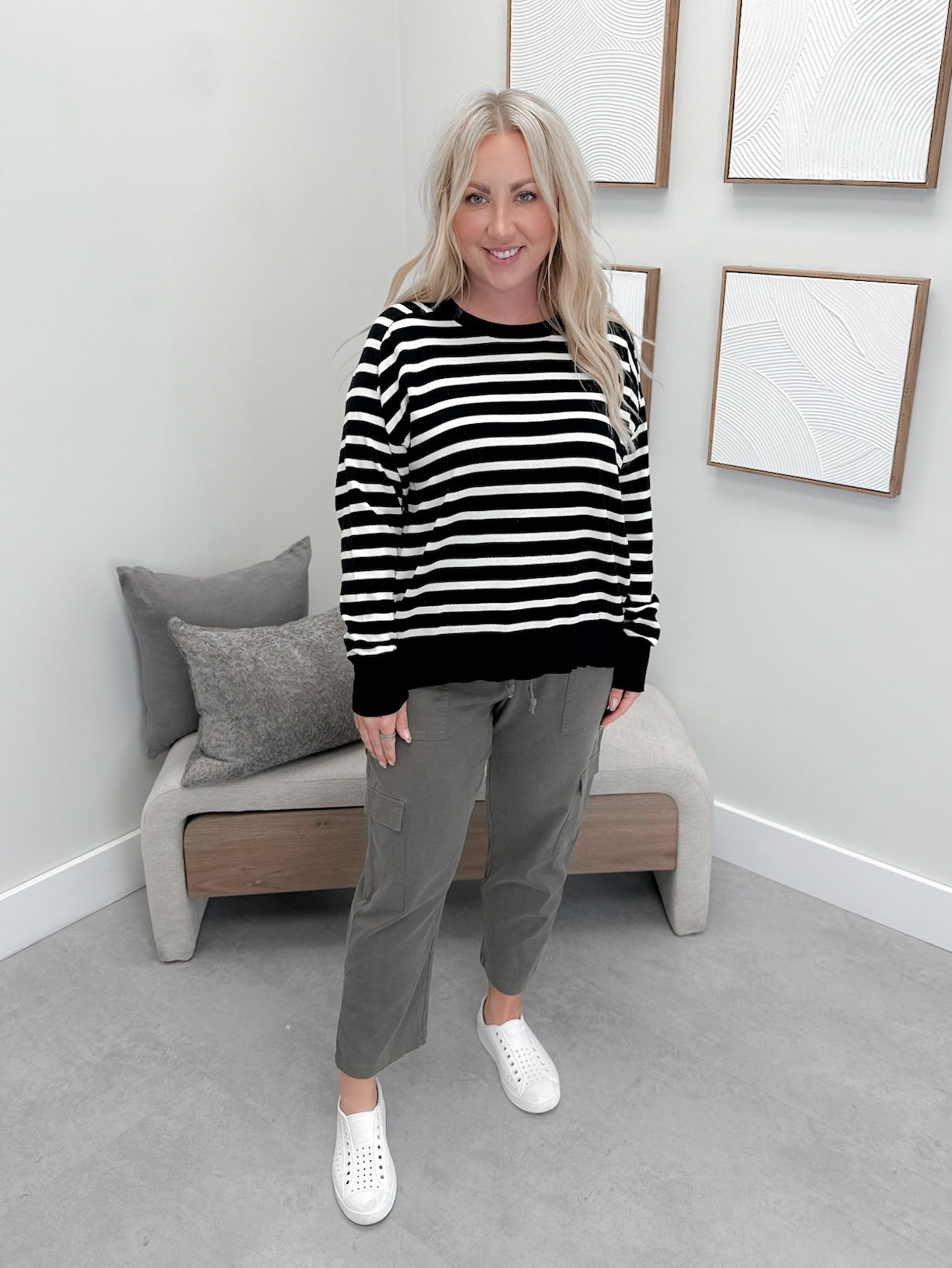 It Girl Stripe Sweater in Black by Ampersand Avenue