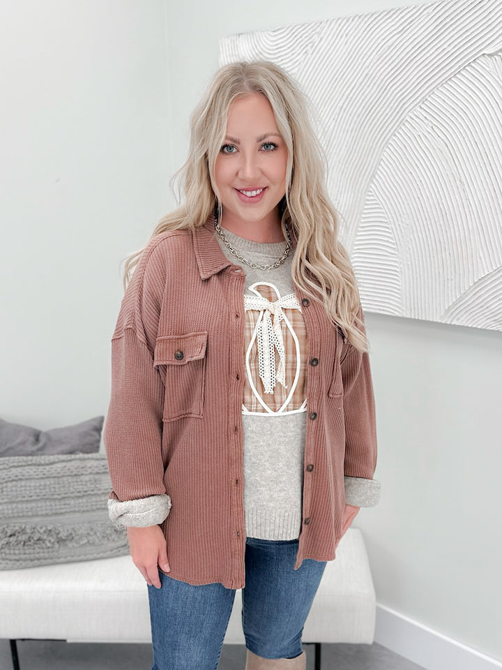 Nancy Waffle Shacket in Chestnut