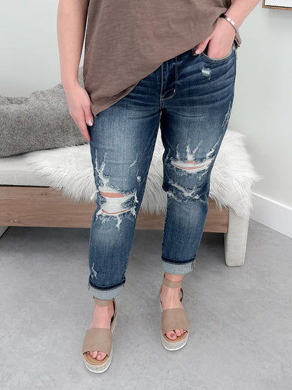 Harper Cuffed Destroyed Jeans by Judy Blue