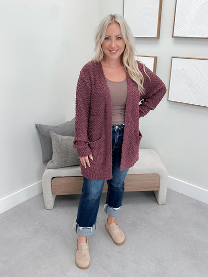 Piper Popcorn Cardigan in Eggplant