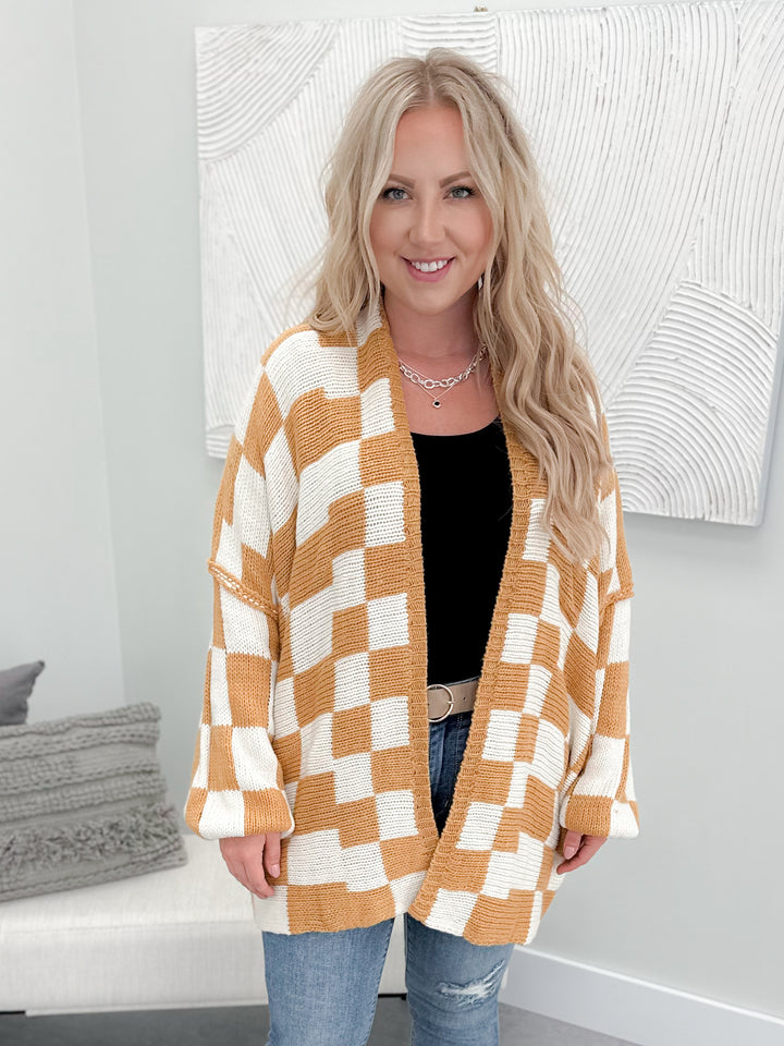 Zora Checkered Cardi in Mustard