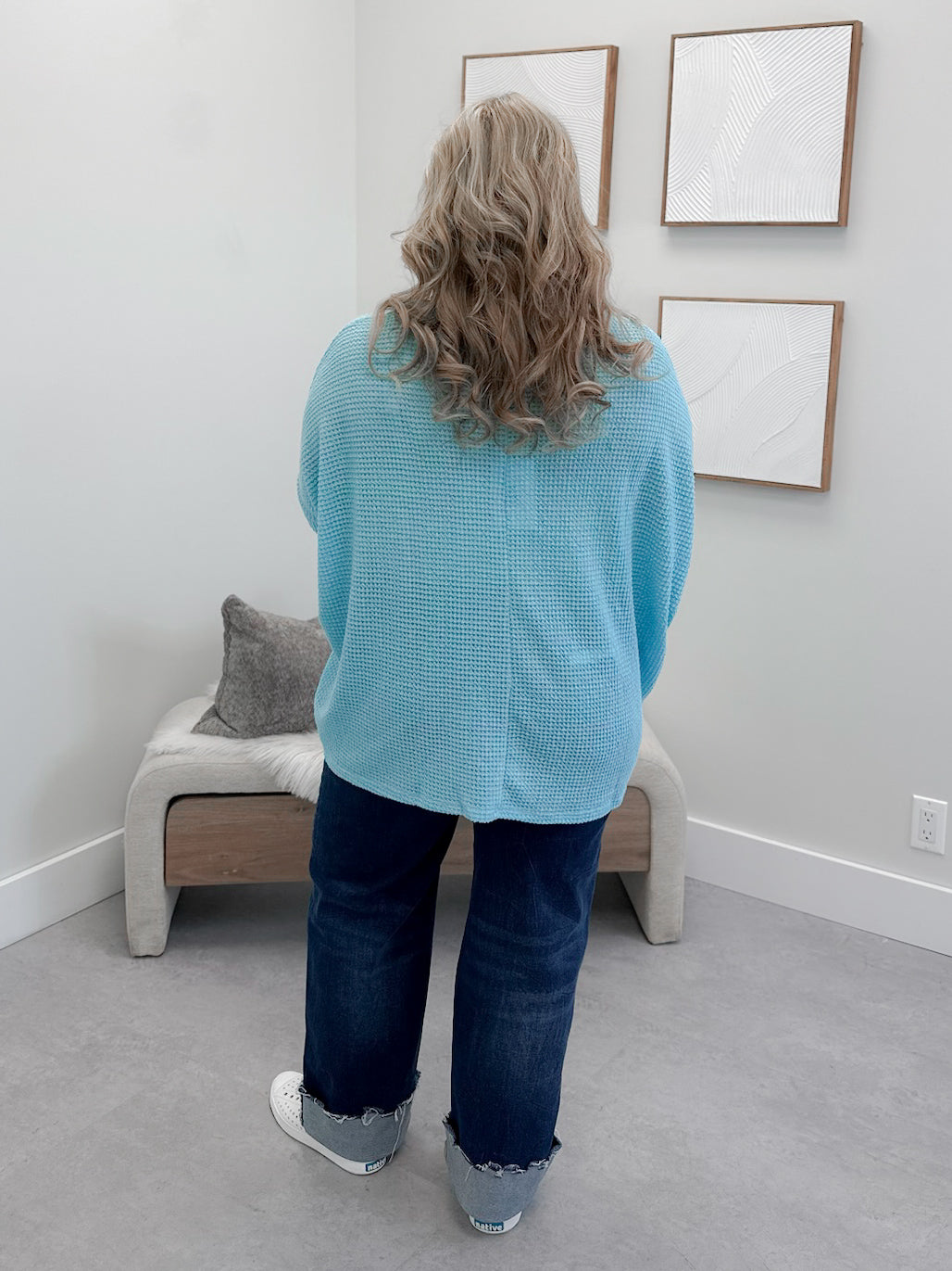 Sante Waffle Top in Aqua