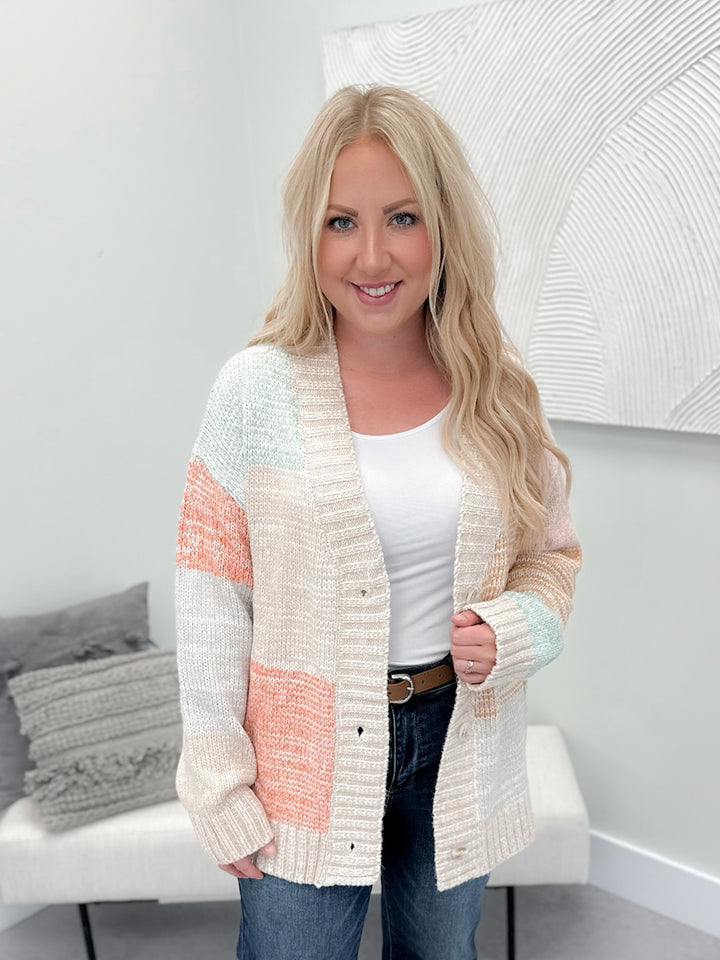 Perry Color Blocked Cardi in Oat