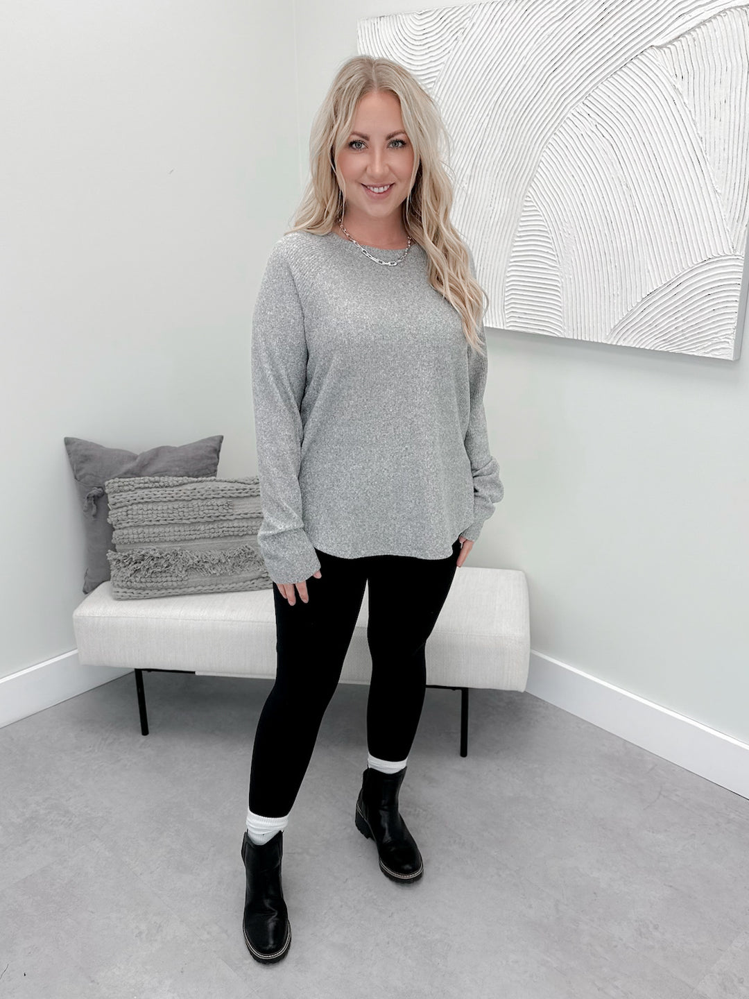 Maribelle Waffle Long Sleeve in Grey