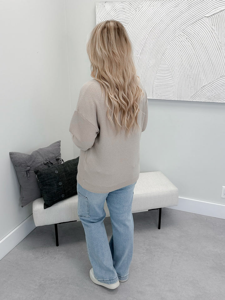 Peekaboo Textured Long Sleeve in Taupe