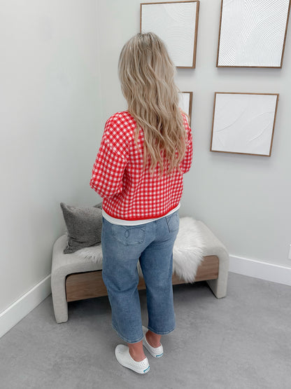 Gingham Cardigan in Red by Ampersand Avenue