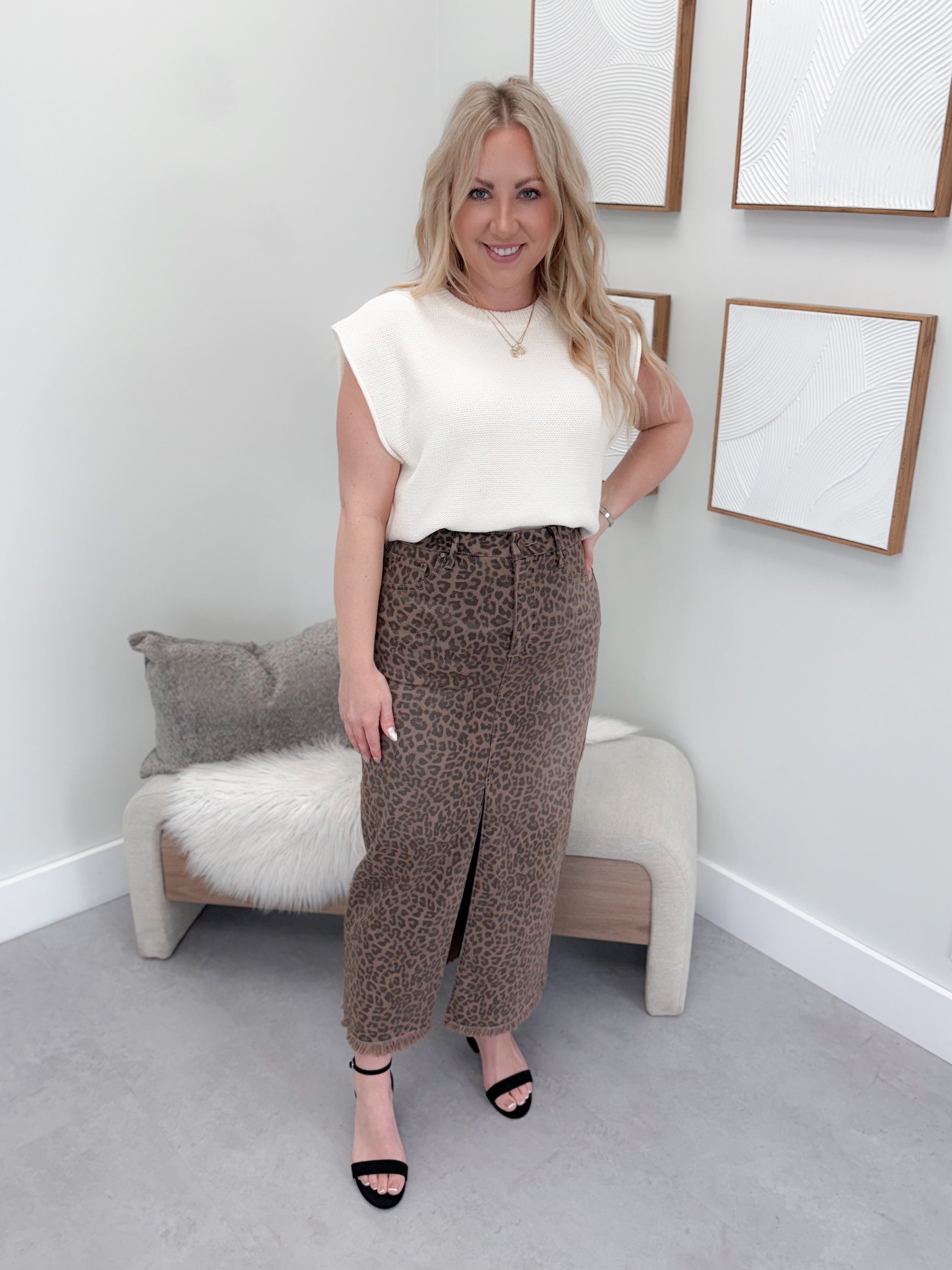 Perry Leopard Tummy Control Jean Skirt by Risen - L/O Small