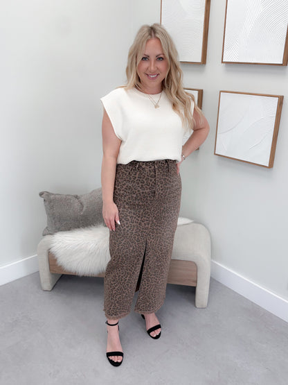 Perry Leopard Tummy Control Jean Skirt by Risen - L/O Small