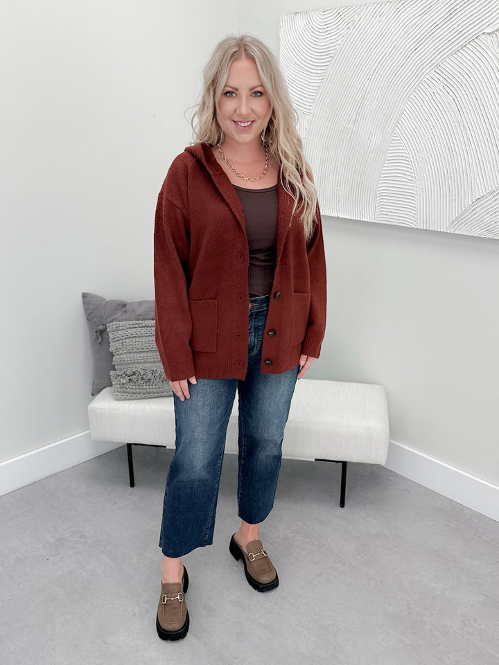 Hooded Cardigan in Maroon