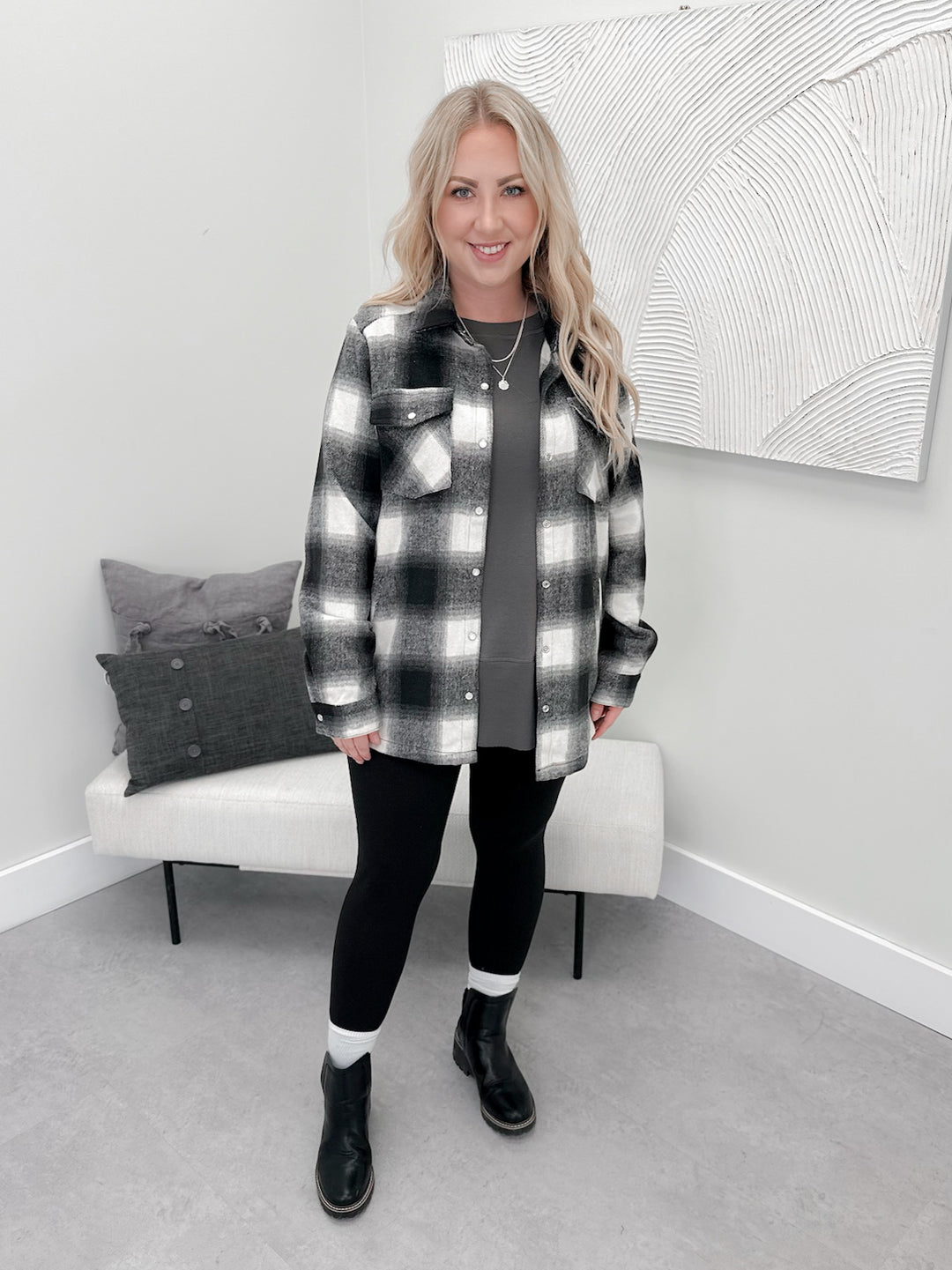 Laith Plaid Shacket in Black