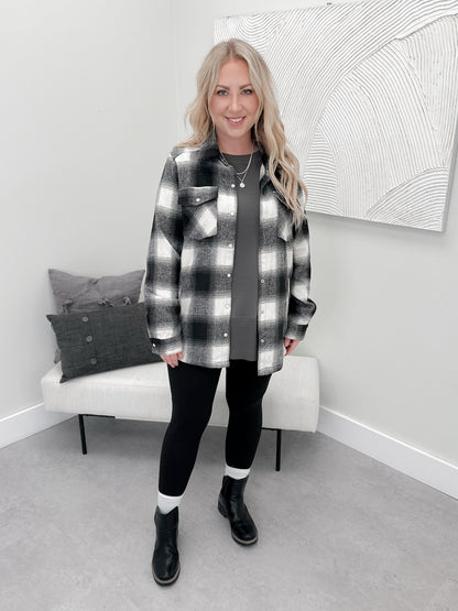 Laith Plaid Shacket in Black - Small