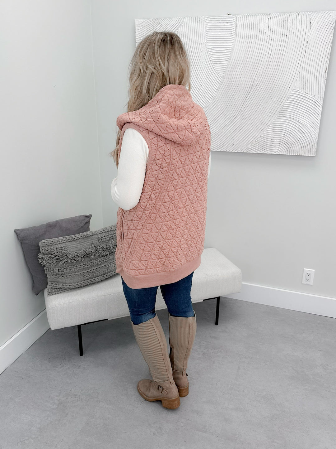 Timber Quilted Hoodie Vest in Blush