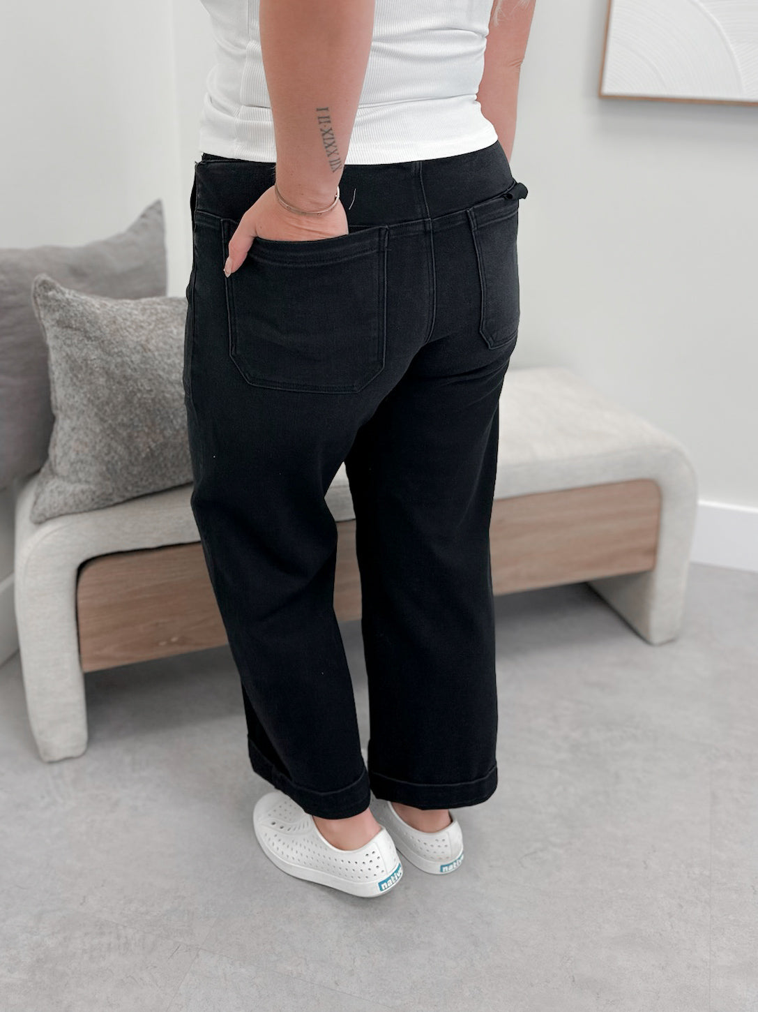 Runaway High Rise Stretch E-Band Jeans in Black by Risen