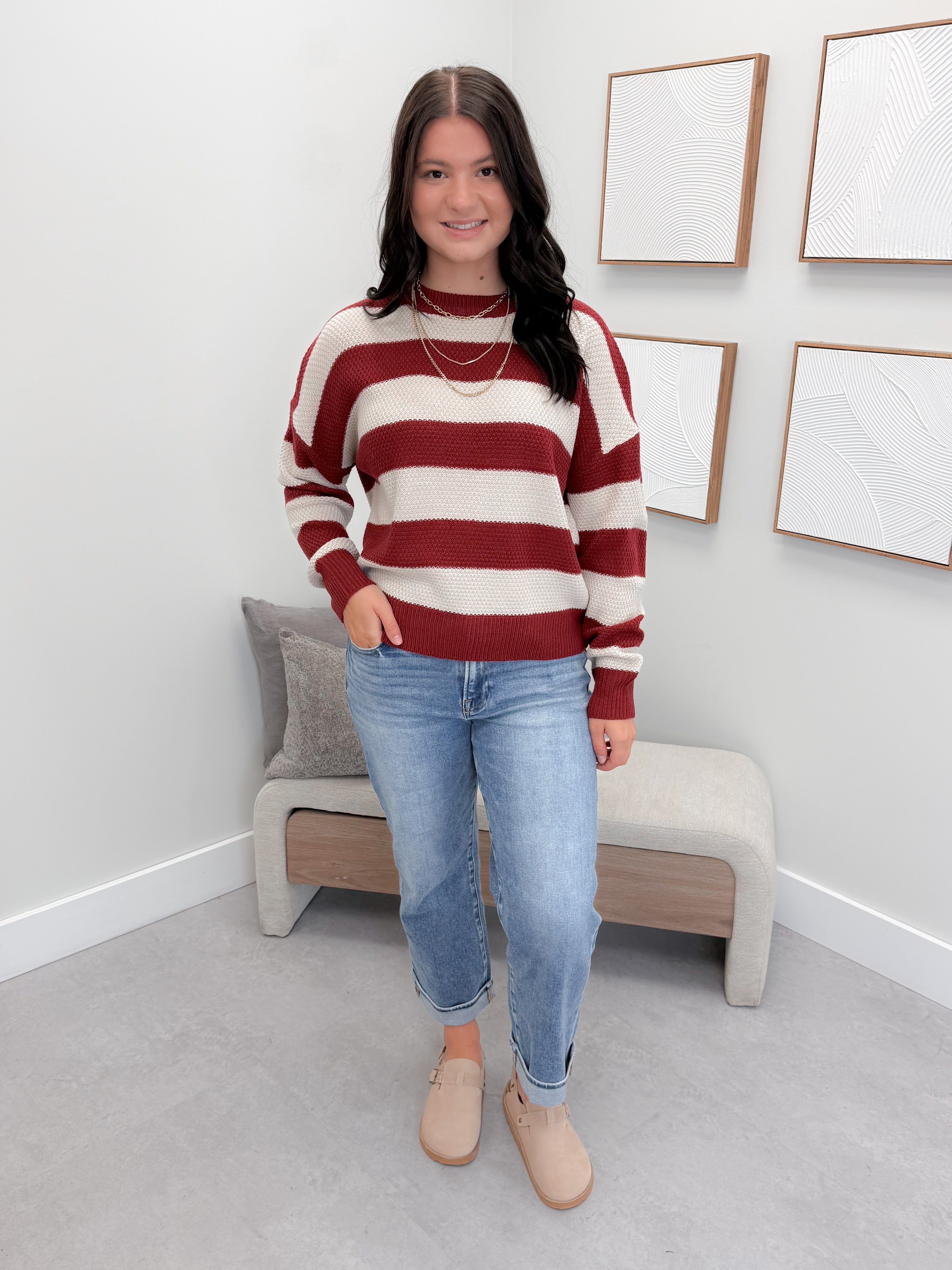 Kira Striped Sweater in Cabernet
