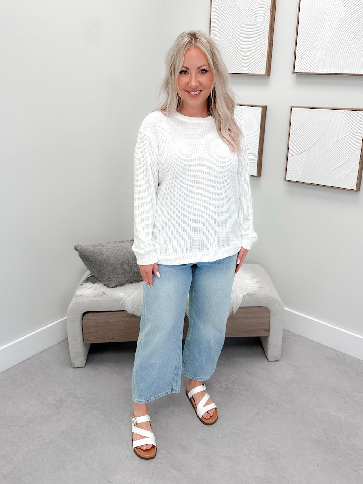 Tait Waffle Pullover in Ivory