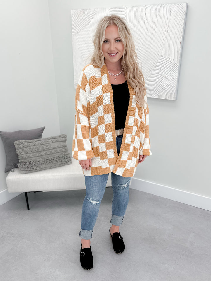 Zora Checkered Cardi in Mustard