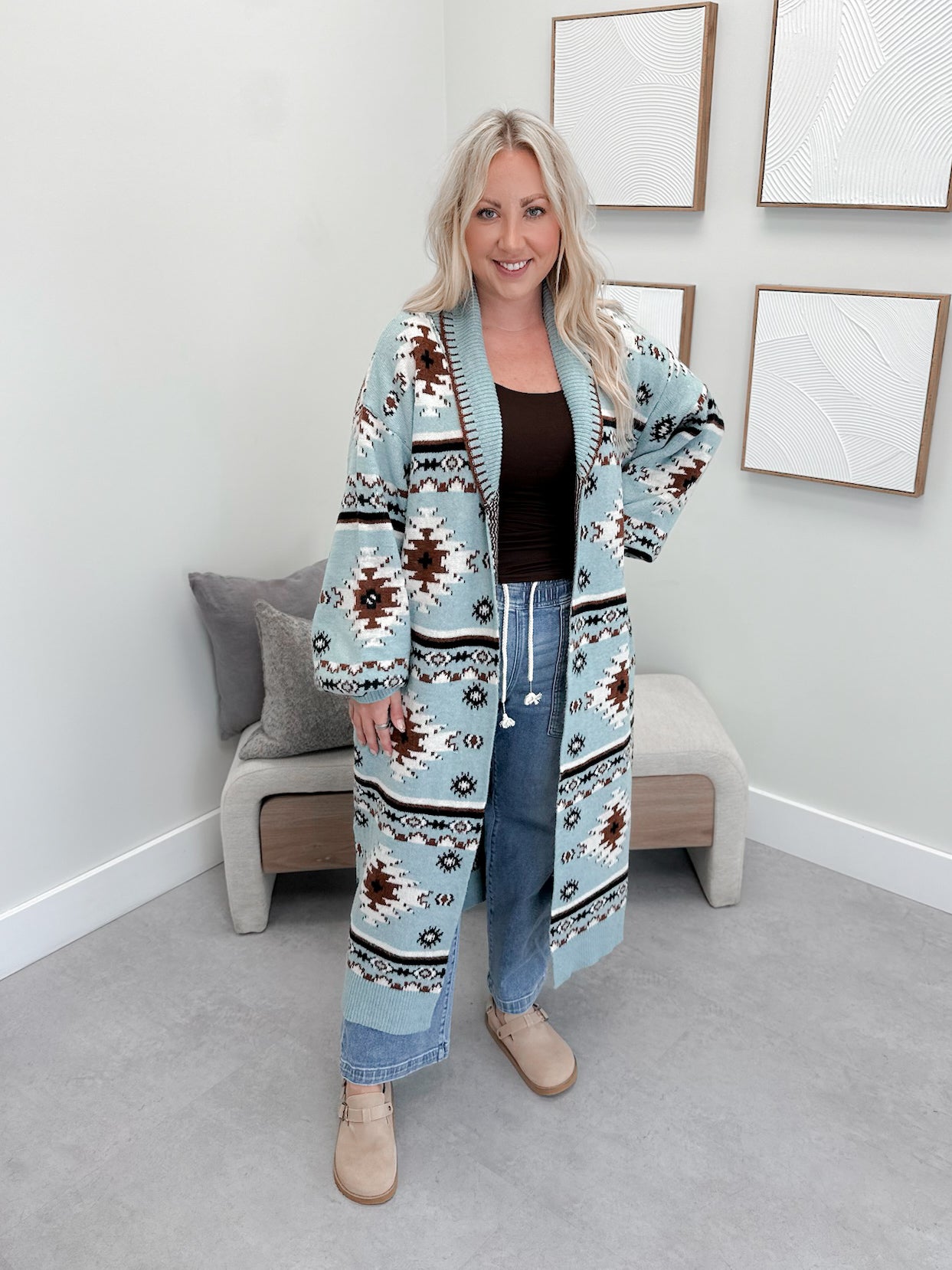 Southwest Long Cardigan in Blue Rust