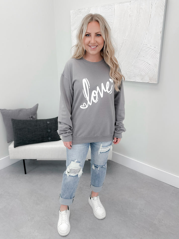 Love Puffed Pullover in Grey by Ash + Antler