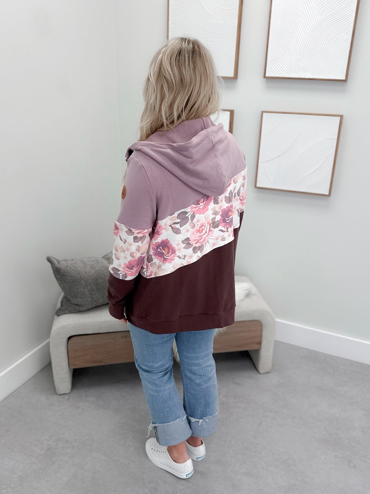 Nova Floral Strip Fullzip Hoodie in Purples