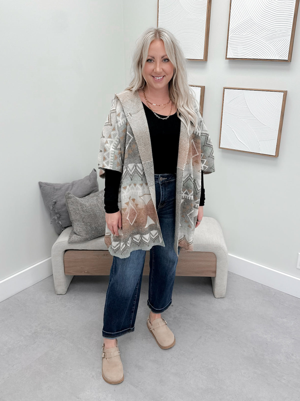 Dawson Poncho Cardigan in Brick Multi