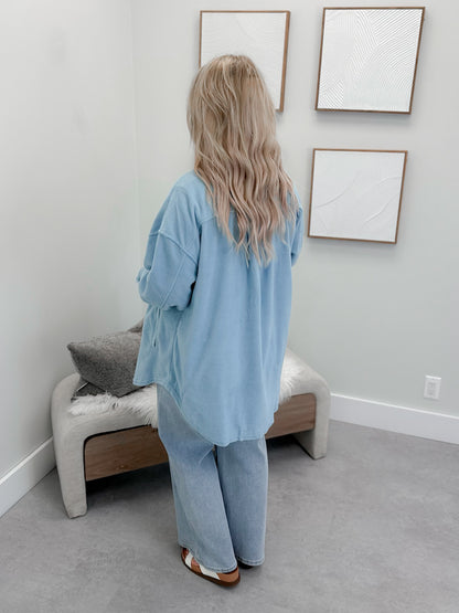 Skyler Fleece Shacket in Blue
