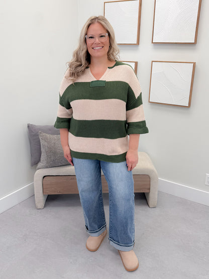 Darby Sweater in Olive Stripe