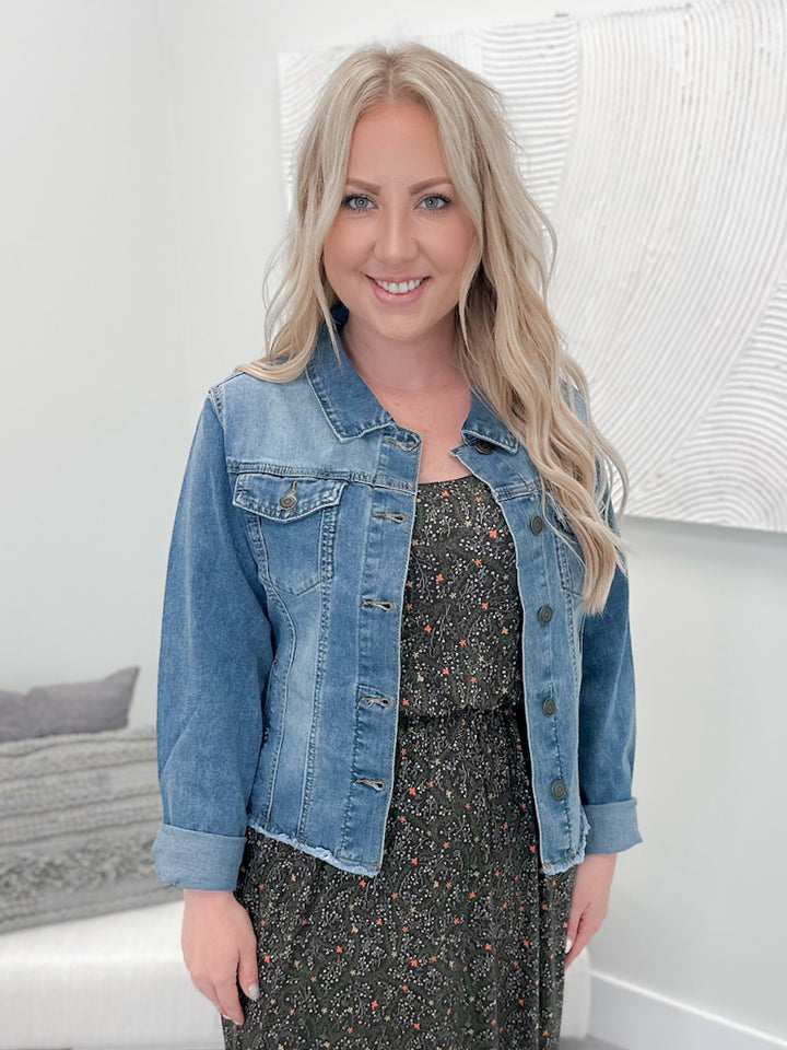 Soft Wash Denim Jacket in Medium Wash by Grace & Lace