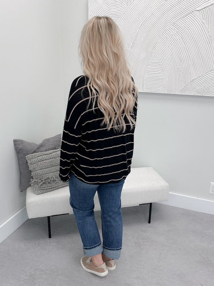 Clara Striped Long Sleeve in Black