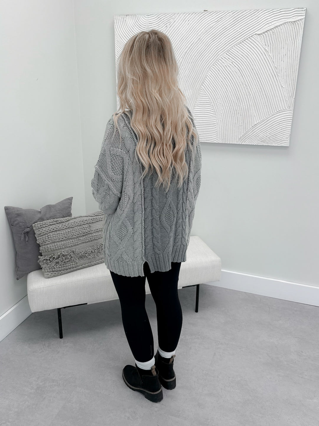 Granville Cable Knit Sweater in Grey